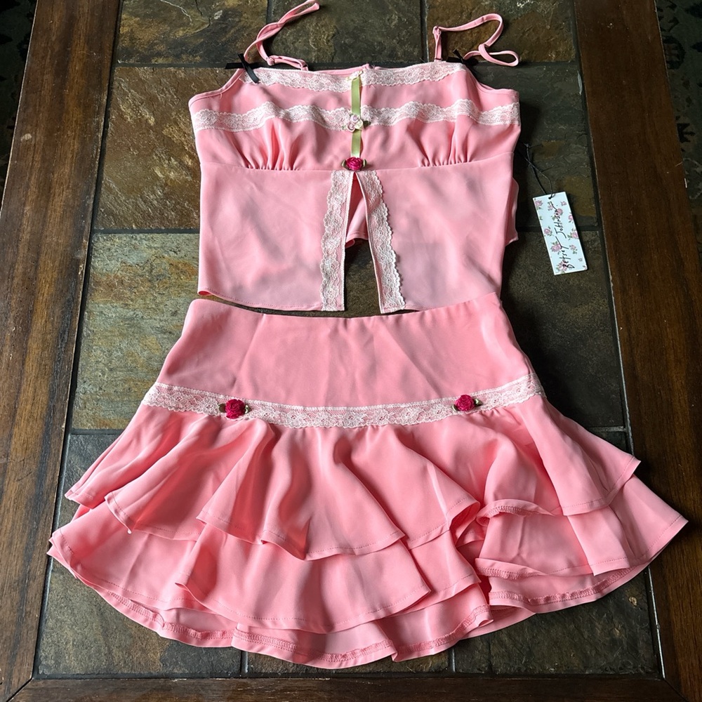 Pink Lace Trim Two-Piece Set